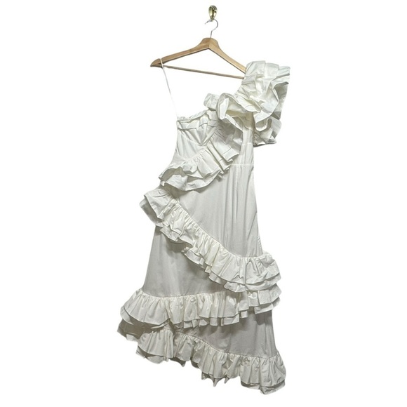 NWT CELIA B Ezili One-Shoulder Tiered Ruffle Dress White S - Picture 9 of 16